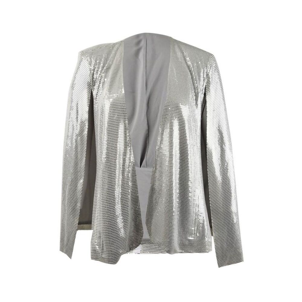 Tahari ASL Women's Shiny Cape Jacket - Silver Metallic